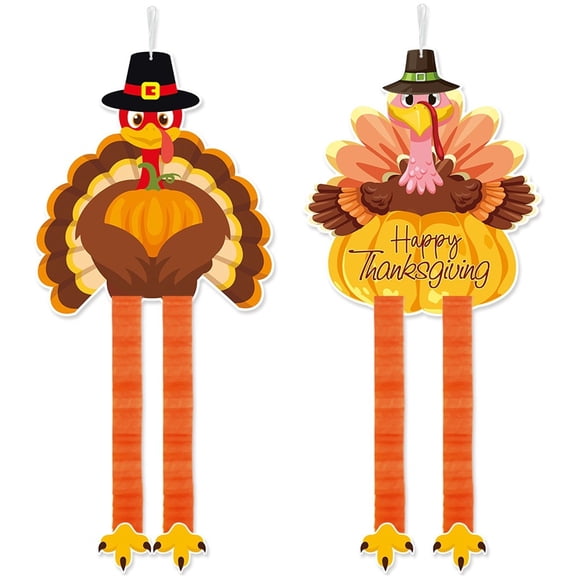 Turkey Honeycomb Paper Hanging Ornament, Expandable Stretchy Leg Accordion Cutout, Fall Harvest Thanksgiving Party Decor, for Indoor Home Ceiling Mantel Festival Decoration