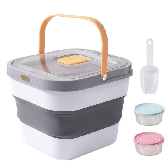 AJOHBM Dog Food Storage Container, 15lb Collapsible Pet Food Container with Scoop and 2Pack Storage Boxes, Dry Food Storage Bucket for Pet Food(Yellow)