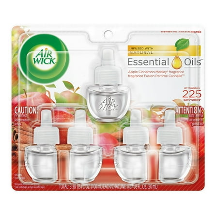 Air Wick Scented Oil 5 Refills, Apple Cinnamon Medley, (5X0.67oz), Air Freshener (Pack of 2)