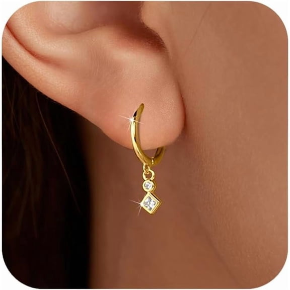 925 Sterling Silver Heart Dangle Earrings for Women 14K Gold Plated Dainty CZ Love Hearts Charm Huggie Hoop Earrings to Daughter Birthday Christmas Wedding Jewelry Gifts