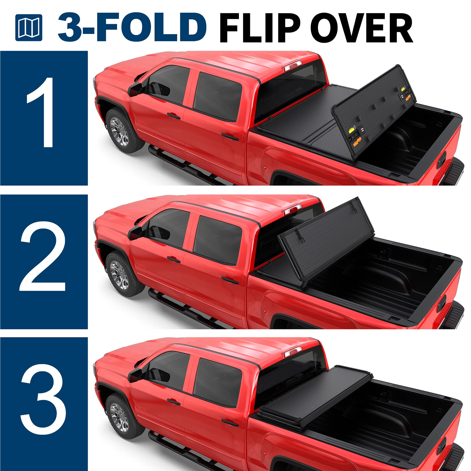 MOSTPLUS 3-Fold 5.8FT Hard Tonneau Cover Truck Bed for 2019-2025 Chevy Silverado GMC Sierra 1500