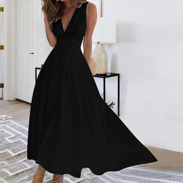 Gspmoly Robes pour Femmes, Robe Sans Manches de Printemps/été pour Femmes à Col en V Coloré, Poitrine Enveloppée, Robe Longue, Robes de Soirée pour Femmes jusqu'à 65 % de Rabais