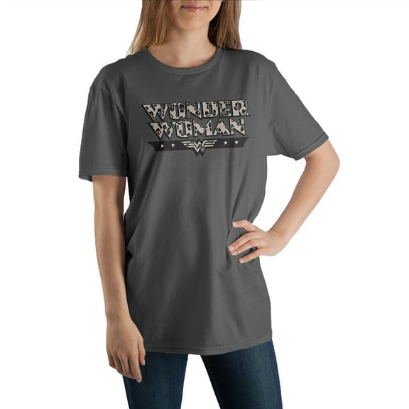 Grey Wonder Woman Superhero Women's Leopard Print Graphic Tee-Medium