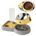 thumbnail image 1 of Juego de cuencos de agua para mascotas que evitan que se vuelquen, cuencos dobles para perros y gatos con botella de agua automática para suministros para mascotas, 500 ml, amarillo, 1 of 12