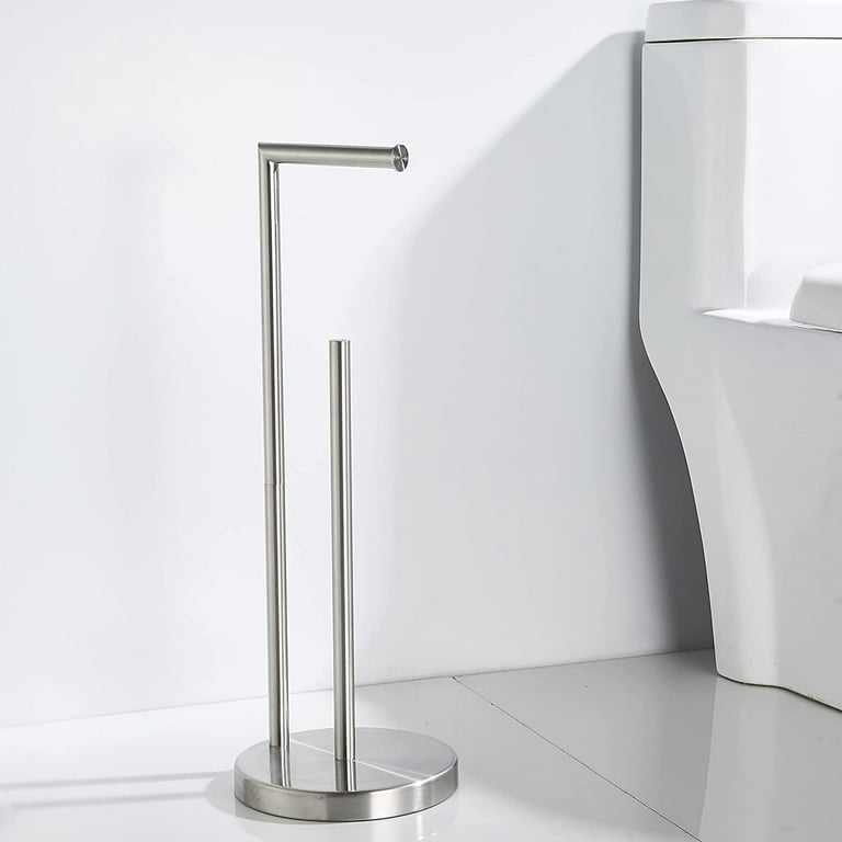 Free Standing Brushed Nickel Toilet Paper Holder Stand White Marble Ba —  Marmolux