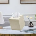 thumbnail image 5 of Tissue Box Cover PU Leather Tissue Holder Square Facial Tissue Case Facial Paper Organizer Dispenser for Bathroom, Vanity Countertop, Tabletop, Car. Durable, Easy Refill, Woven Design (Beige 2 Pack), 5 of 7