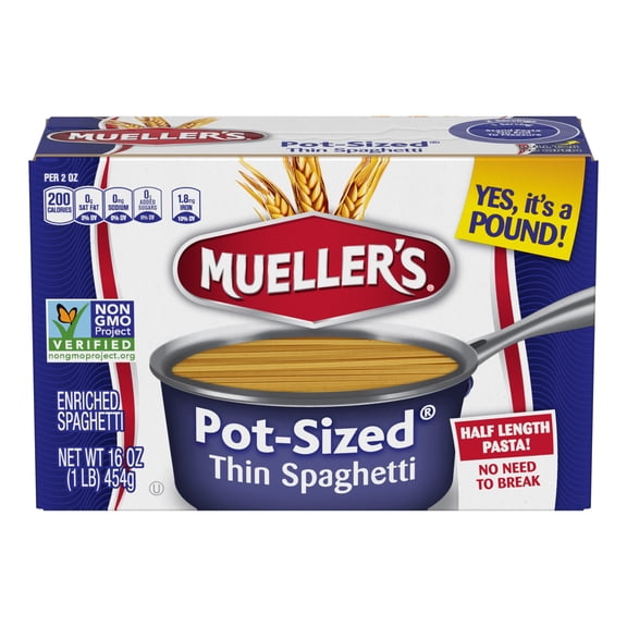 Mueller's Pot-Sized Sodium-Free, Cholesterol-Free Thin Spaghetti Pasta, 16 oz (Shelf-Stable)