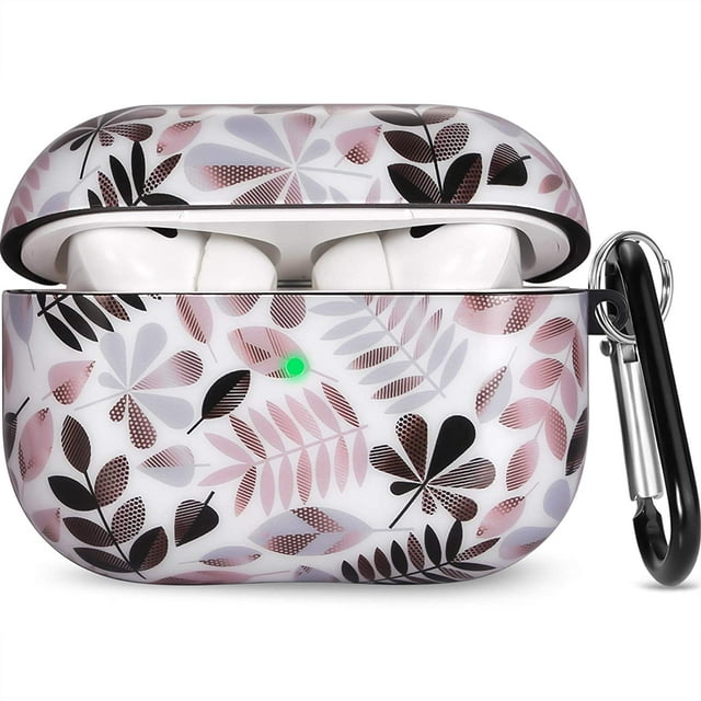 Étui Airpods Pro, Étui de Protection Mignon à Motif Feuille pour Airpods Pro, Coque Rigide pour Femmes et Filles pour Étui de Chargement Airpods Pro avec Porte-Clés, Ensemble d'Accessoires Airpods 3 (Feuille Dorée)
