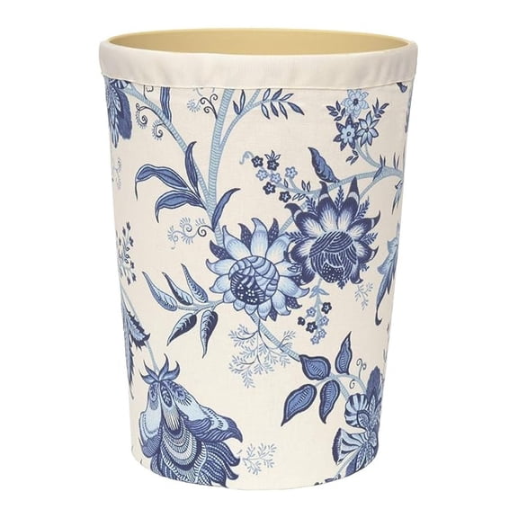Bathroom Trashcan Small Garbage Can, 11.75", Bathroom Décor Bedroom, Home Office, Powder Room, Plastic Wastebasket Bin and Removable Blue Floral Cover