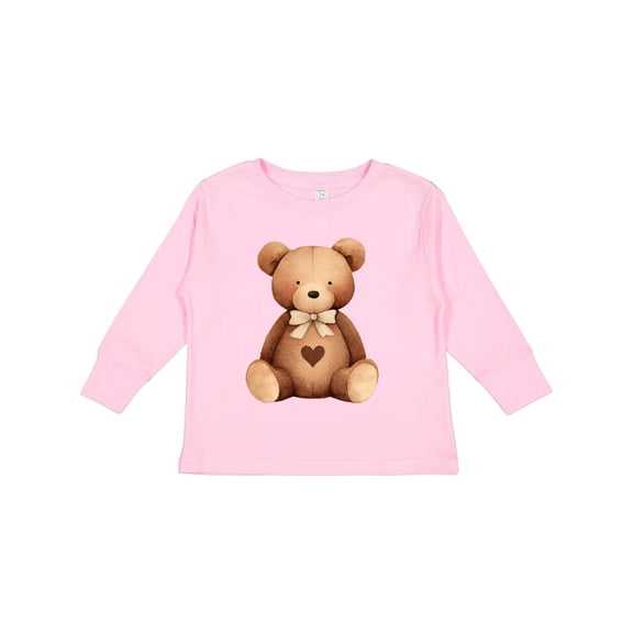 Inktastic Cute Teddy Bear with Heart Boys or Girls Long Sleeve Toddler T-Shirt