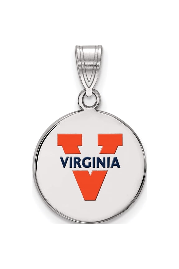 Sterling Silver Ss Rh-P Logoart University Of Virginia Medium Enamel Disc Pendant (22 X 15) Made In United States ss040uva