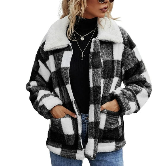 SWSMCLT Women's Vintage Jacket Soft Outerwear Fashion Coat Winter Fall Spring Stretch Casual Zip Front Pocket Loose Black White Small