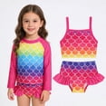 thumbnail image 2 of Girls Swimsuit 3 Piece Cover Up Kids Two Piece Floral Scale Print Top Shorts Kids Set, 2 of 9