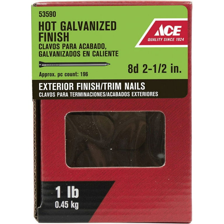 Ace 8D 2-1/2 in. Finishing Hot-Dipped Galvanized Steel Nail Countersunk Head 1 lb Ace 8D 2-1/2 in. Finishing Hot-Dipped Galvanized Steel Nail Countersunk Head 1 lb