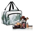 thumbnail image 6 of Travel Hanging Toiletry Bag with 4 Zipped Compartments Waterproof Makeup Accessories Spacious Cosmetic Bag Green Snowy Forest Scene Large, 6 of 9