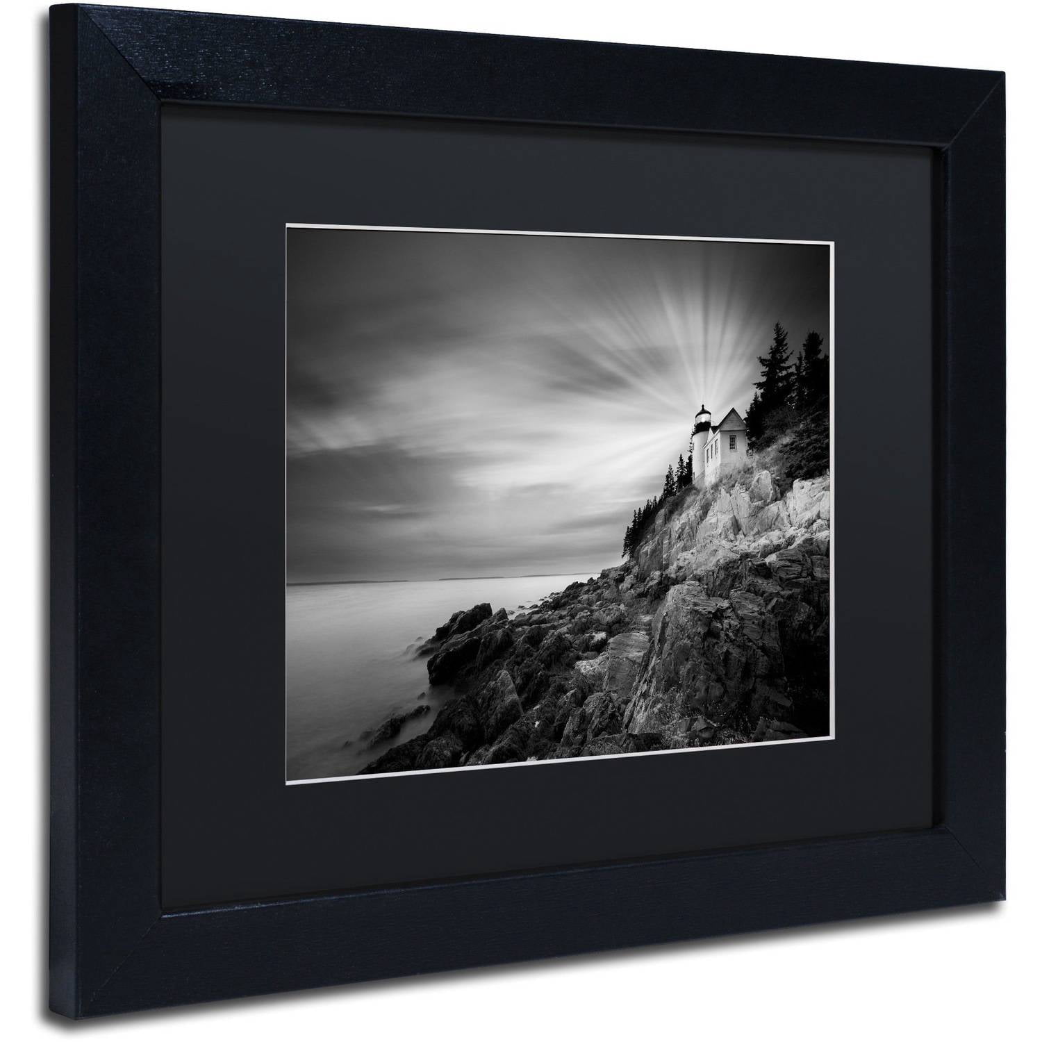 Moises Levy 'Bass Harbor Lighthouse' Black Matted Framed Art
