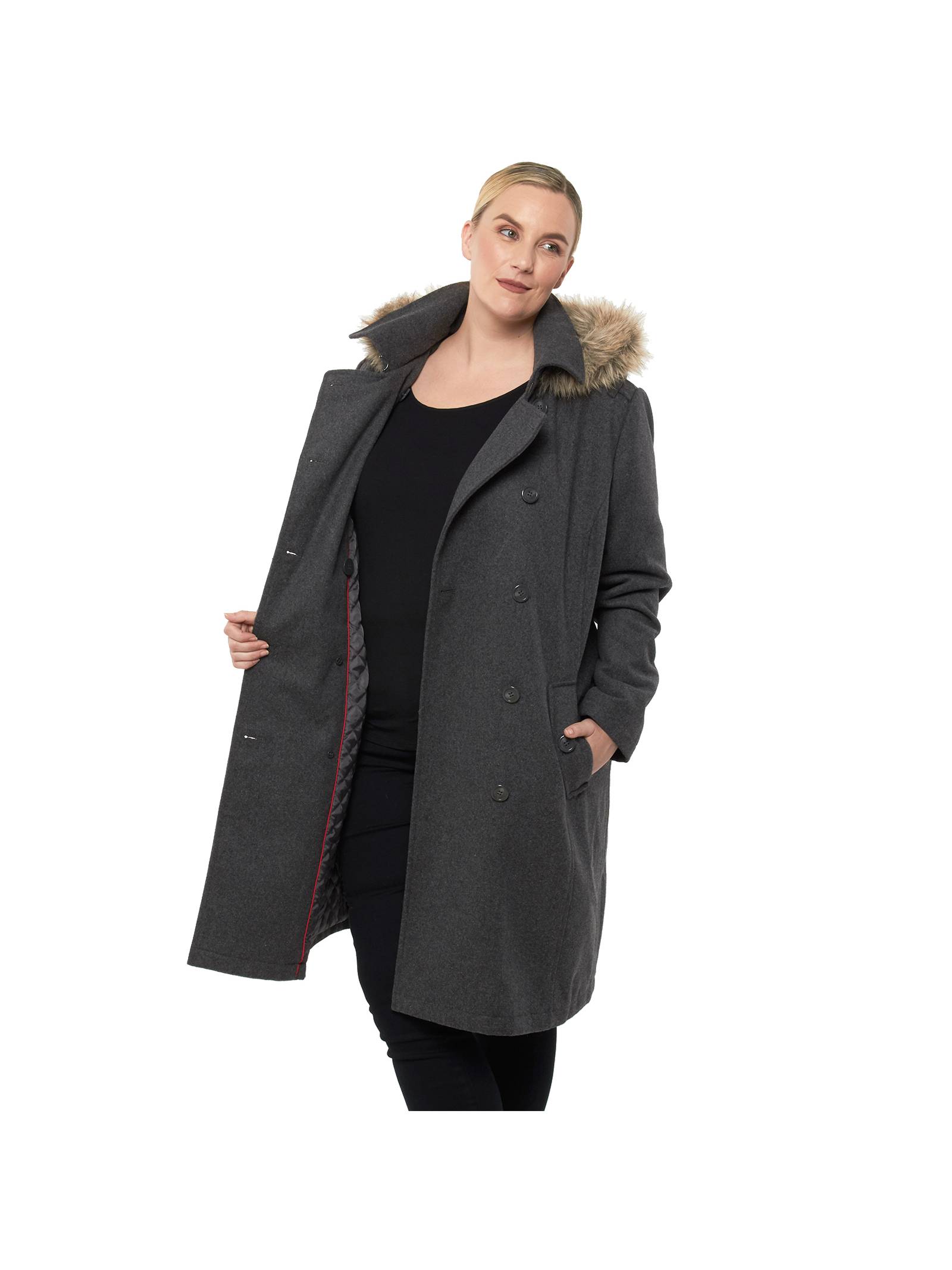 Alpine Swiss Womens Parka Trench Pea Coat Belt Jacket Faux Fur Hood Reg & Plus Sizes - image 5 of 7