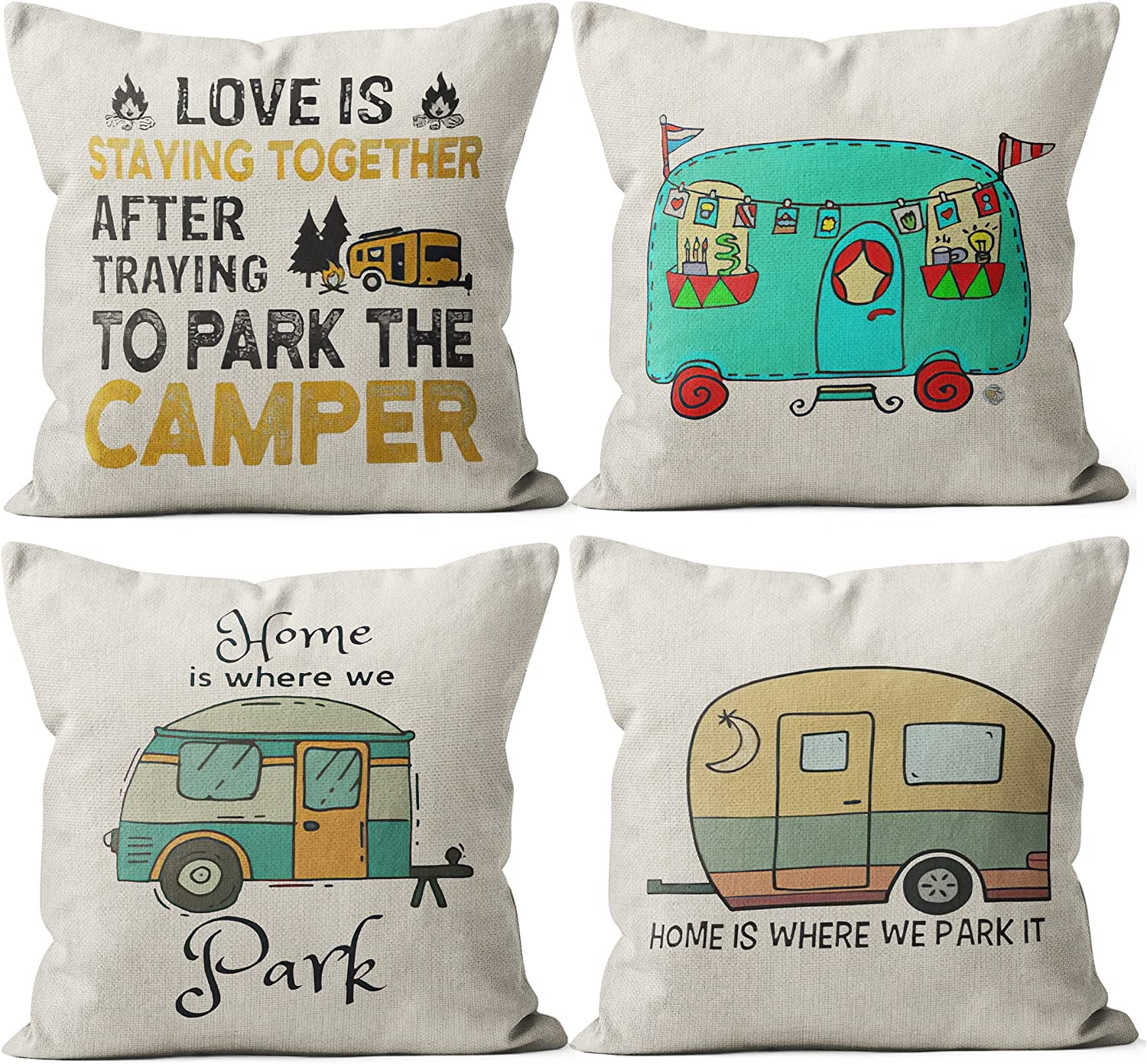 Rajfoo Throw Pillow Cover Camping Home Is Where We Park It Campervan Gift Decorative Pillow Case Home Decor Square 18x18 Inches Pillowcase 