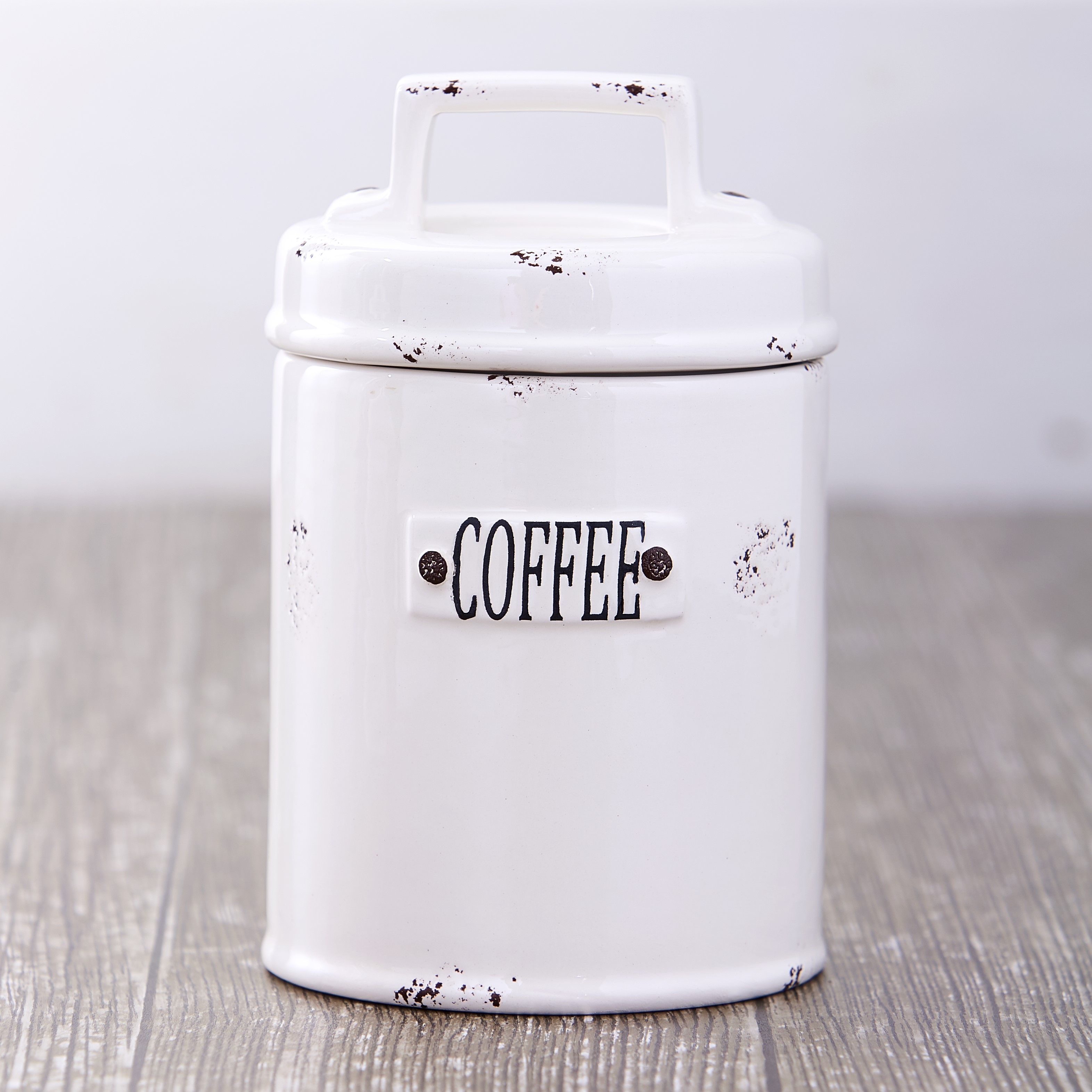 Ceramic Farmhouse Coffee Canister Handled Lid with Silicone Gasket