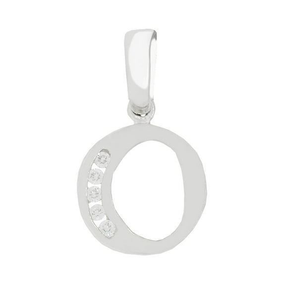 14k Gold White Rhodium, Small Initial Capital Letter O Pendant Charm Created CZ 10mm Wide with 16" Dainty Neck Chain