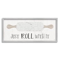 Just Roll With It Funny Baking Typography Graphic Art Gray Framed Art Print Wall Art