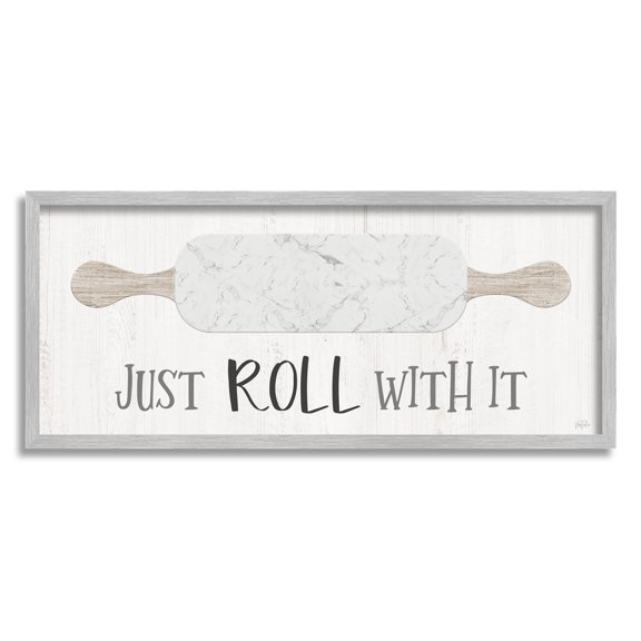 Just Roll With It Funny Baking Typography Graphic Art Gray Framed Art Print Wall Art