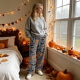 thumbnail image 4 of QWKLEAJ Halloween Pajama Pants Women Spooky Print Lounge Pants Pumpkin Ghost Wide Leg Sleepwear Festive Holiday Loungewear Drawstring Bottoms Plus Size Fleece Halloween Pyjamas, 4 of 6