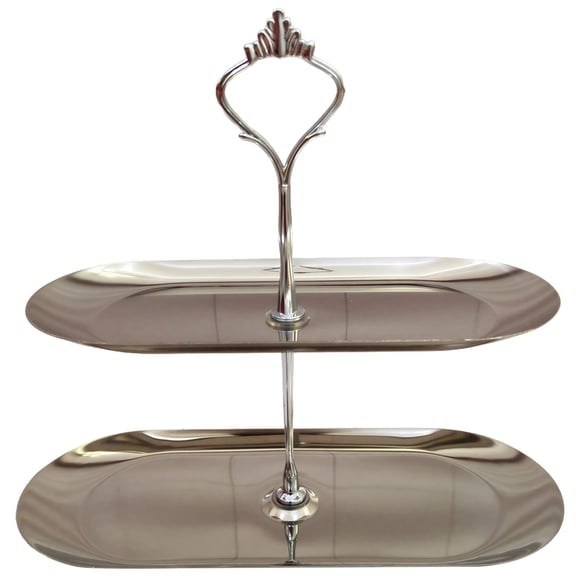 2-Tier Dessert Stand, European Style Stainless Steel Cake Stand with Crown Zinc Alloy Support, Lightweight Creative Home Afternoon Tea Pastry Cosmetic Tray, Fruit Plate