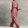 thumbnail image 4 of JULMCOMO Cotton Linen Jumpsuits for Women Halter Deep V Neck Casual Rompers Tie Waist Wide Leg Loose Fit Summer Overalls with Pockets Pink S, 4 of 4