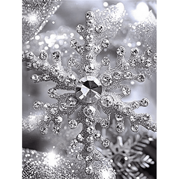 Silver Snowflake Rhinestone Decor Art Painting/Canvas Art，Suitable for Decorating Living Room，Bedroom，Dining Room，Bathroom，Office，Kitchen，Hallway，Entrance，Studio，Gallery，Hotel，Restaurant，and Bar.