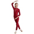 thumbnail image 3 of YIZYIF Kids Girls Long Sleeve Unitard Illusion V Neck Shiny Rhinestone Mesh Patchwork Gymnastics Ballet Leotard Burgundy 12, 3 of 7