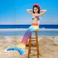 thumbnail image 3 of 【Uhome】3-12Y Girls Mermaid Bathing Suit 3PCS Cute Ruffle Bikini Swimsuits with Fish Tail Kids Beach Swimwear, 3 of 8
