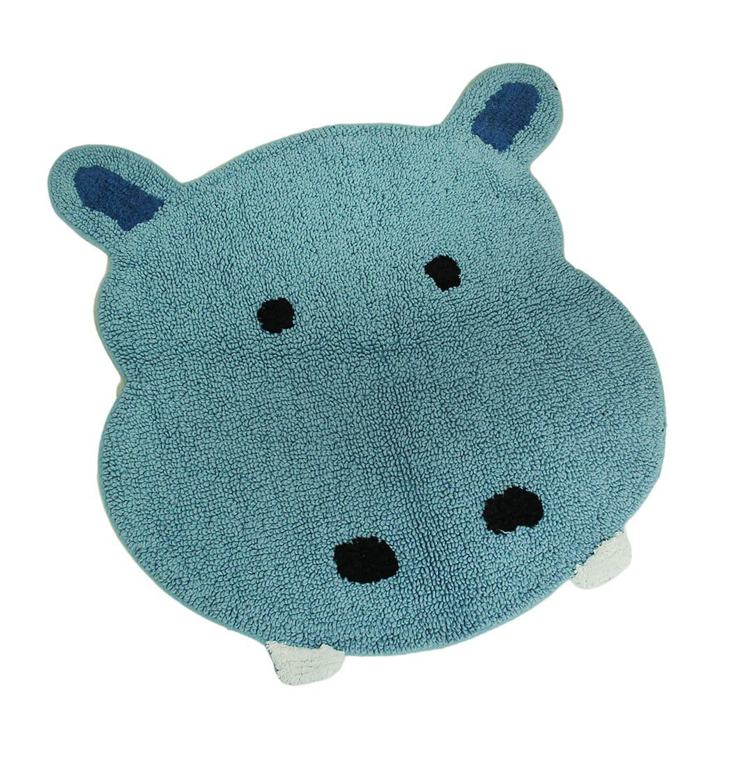 Saturday Knight Limited ‘Safari’ Hippo Bath Rug,100% Cotton; Blue 25" x 25.25" 