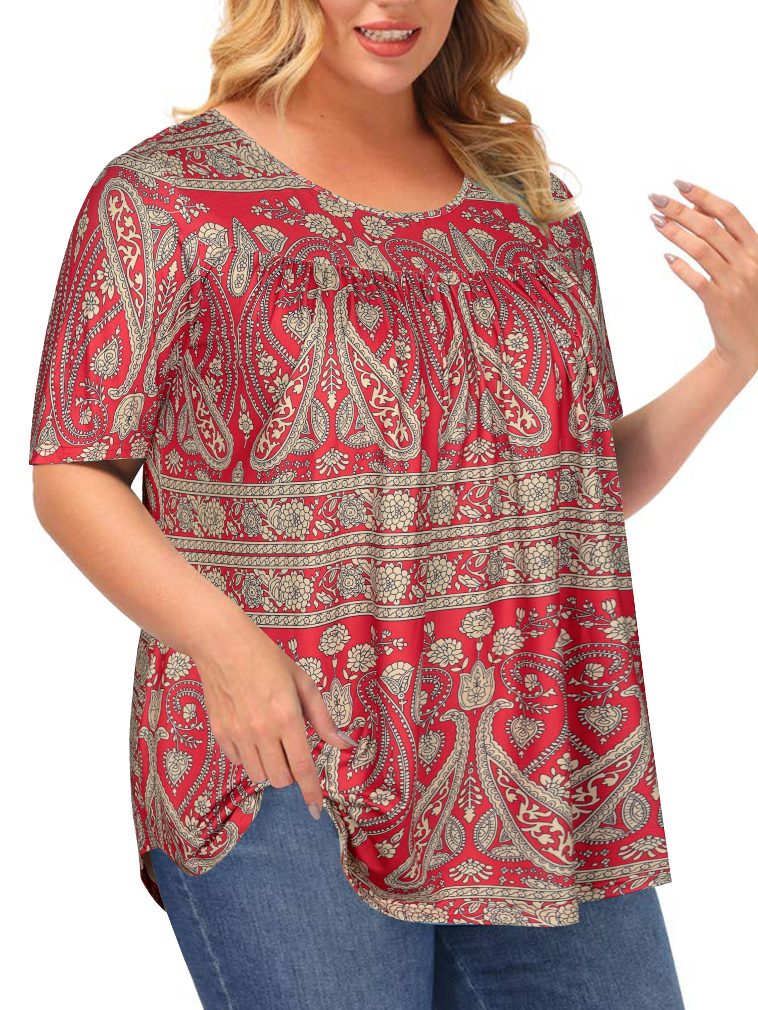 Chama Short Sleeve T Shirt for Women Plus Size Flowy Tunic Tops Casual  Paisley Blouses 