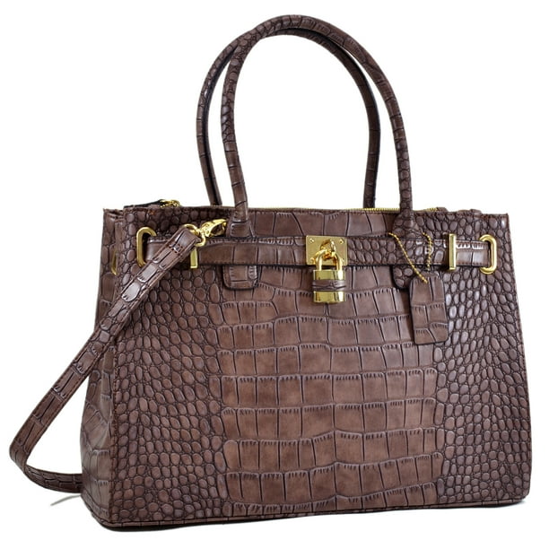 Women Faux Croco Embossed Leather Padlock Handbag - Walmart.com ...