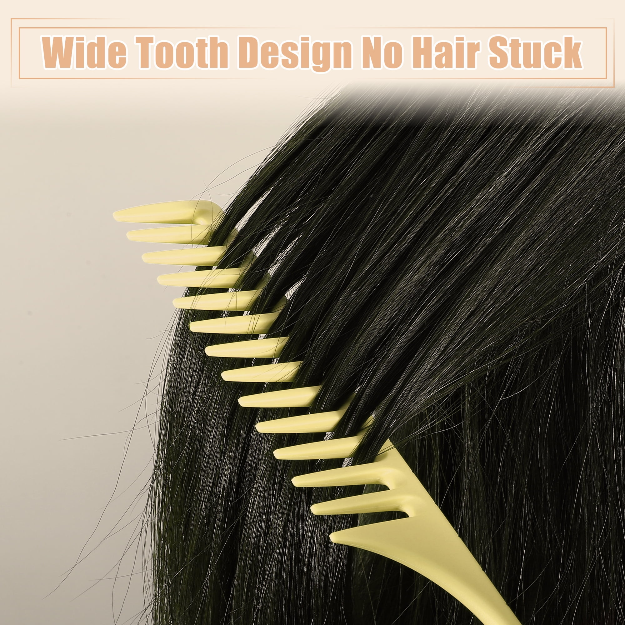 Unique Bargains Wide Tooth Rat Tail Comb Plastic for Wet Curly Hair for Women Men Yellow