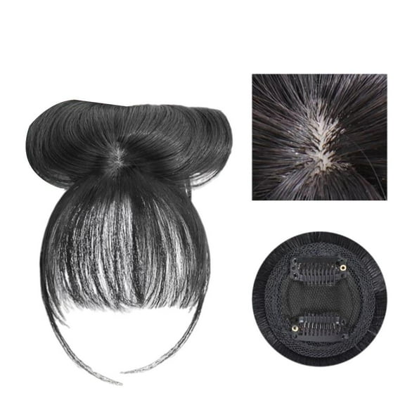 Thin Hair Extensions on Fringe Front Hairpiece for Women Girls, silk and , with no - Natural Black
