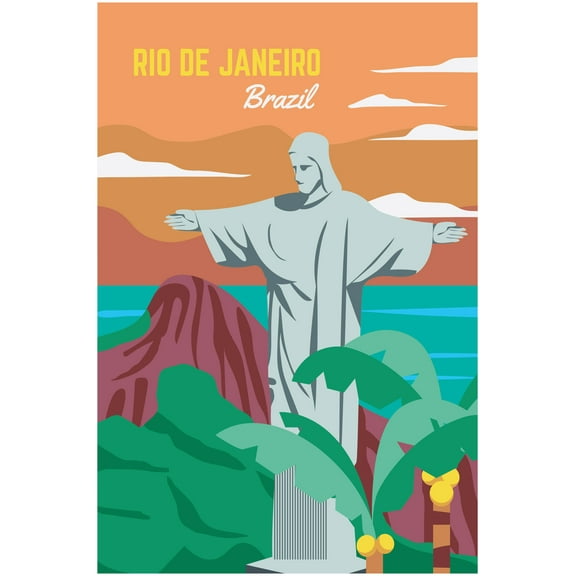 EzPosterPrints - Retro World Famous City Posters - Decorative, Vintage, Retro, Grunge Travel Poster Printing - Wall Art Print for Home Office - RIO DE JANEIRO, BRAZIL - 12X18 inches