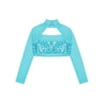 thumbnail image 4 of Zaldita Kids Girls Sequin Mock Neck Long Sleeve Gymnastics Dance Crop Top Jazz Hip Hop Athletic Shirt Streetwear Lake Blue 12, 4 of 6