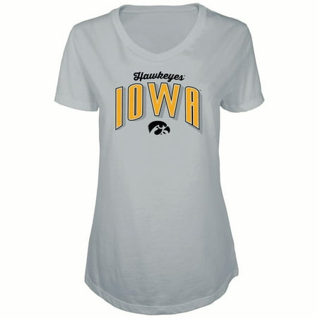 Iowa Hawkeyes Santa - Women's Russell Heathered Gray Iowa Hawkeyes Tunic Cap Sleeve V-Neck T-Shirt