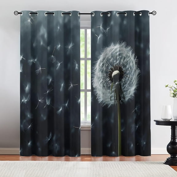 Dandelion Blackout Curtains, Botanical Plant Drapes for Bedroom Living Room, Nature Floral Theme Grommet Window Treatments 26"W x 45"L (2 Pack)