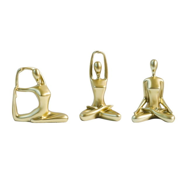 3 piezas de estatua de yoga para mujer, figura de yoga nórdica, escultura decorativa para escritorio de yoga Oro