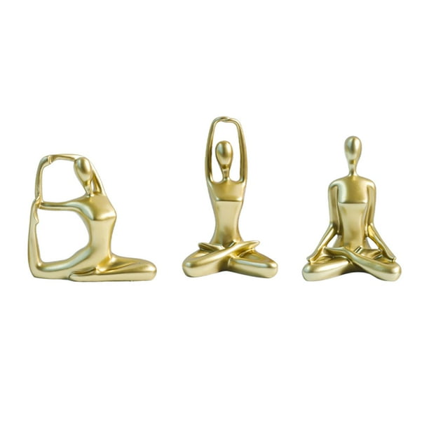 Colección de 3 estatuas de yoga para mujeres, recuerdo de resina nórdica, artesanía de yoga. Oro