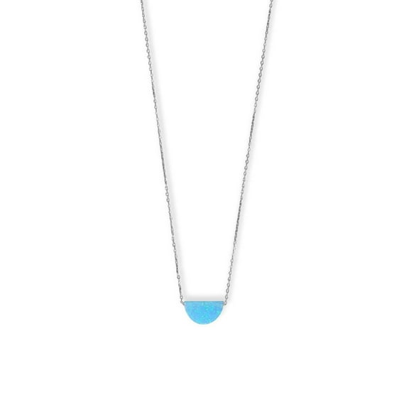Blue Opal Half Circle Necklace Sterling Silver