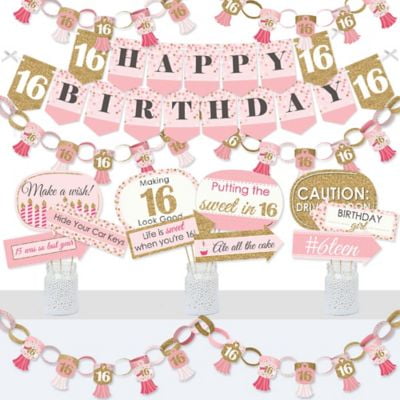 Sweet 16 Banner And Photo Booth Decorations 16th Birthday Party Supplies Kit Doterrific Bundle Walmart Com Walmart Com