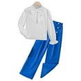thumbnail image 2 of Girls Outfits Size 12 Girls' Casual Wide Leg Pantsuit With Bow Neckline Lace Up Solid Color Shirt Top,5-6 Years, 2 of 5