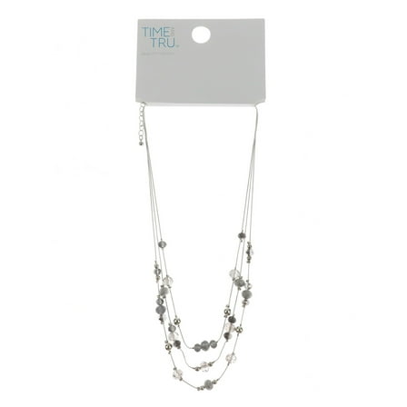 Time and Tru Woman's Faceted Bead Layered Necklace, Grey