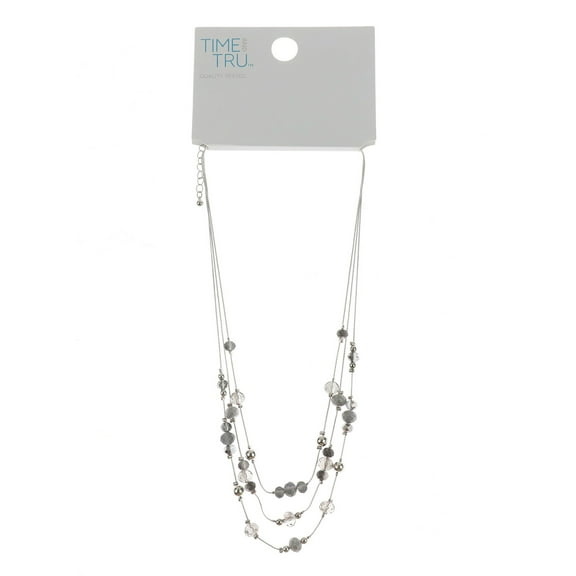 Time and Tru Woman's Faceted Bead Layered Necklace, Grey