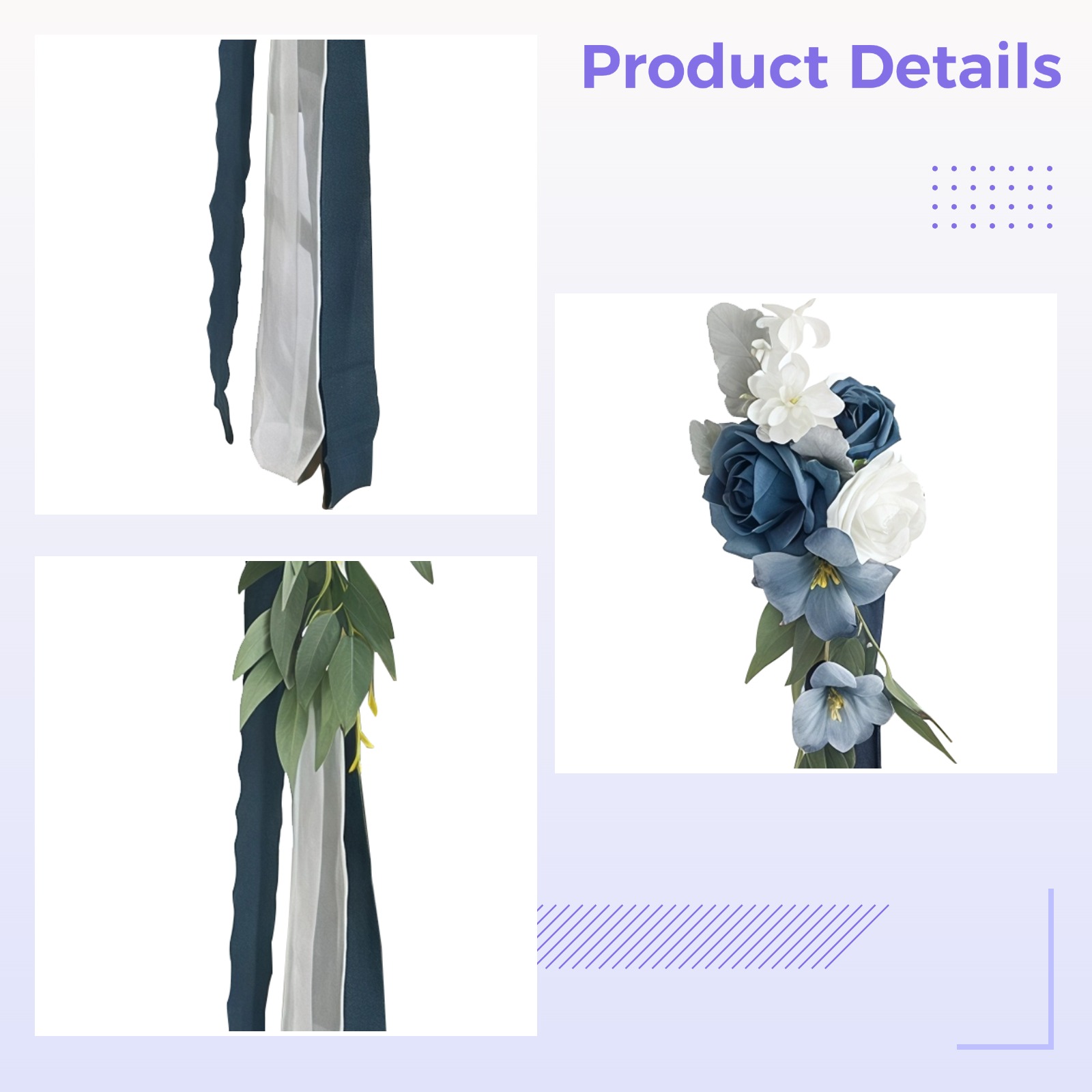 10 Pcs Wedding Aisle Chair Decorations, Pew Flowers for Wedding Ceremony Aisle, Blue and White Flower Combination, Artificial Flowers with Silk Ribbon, Ideal for Indoor and Outdoor Ceremonies