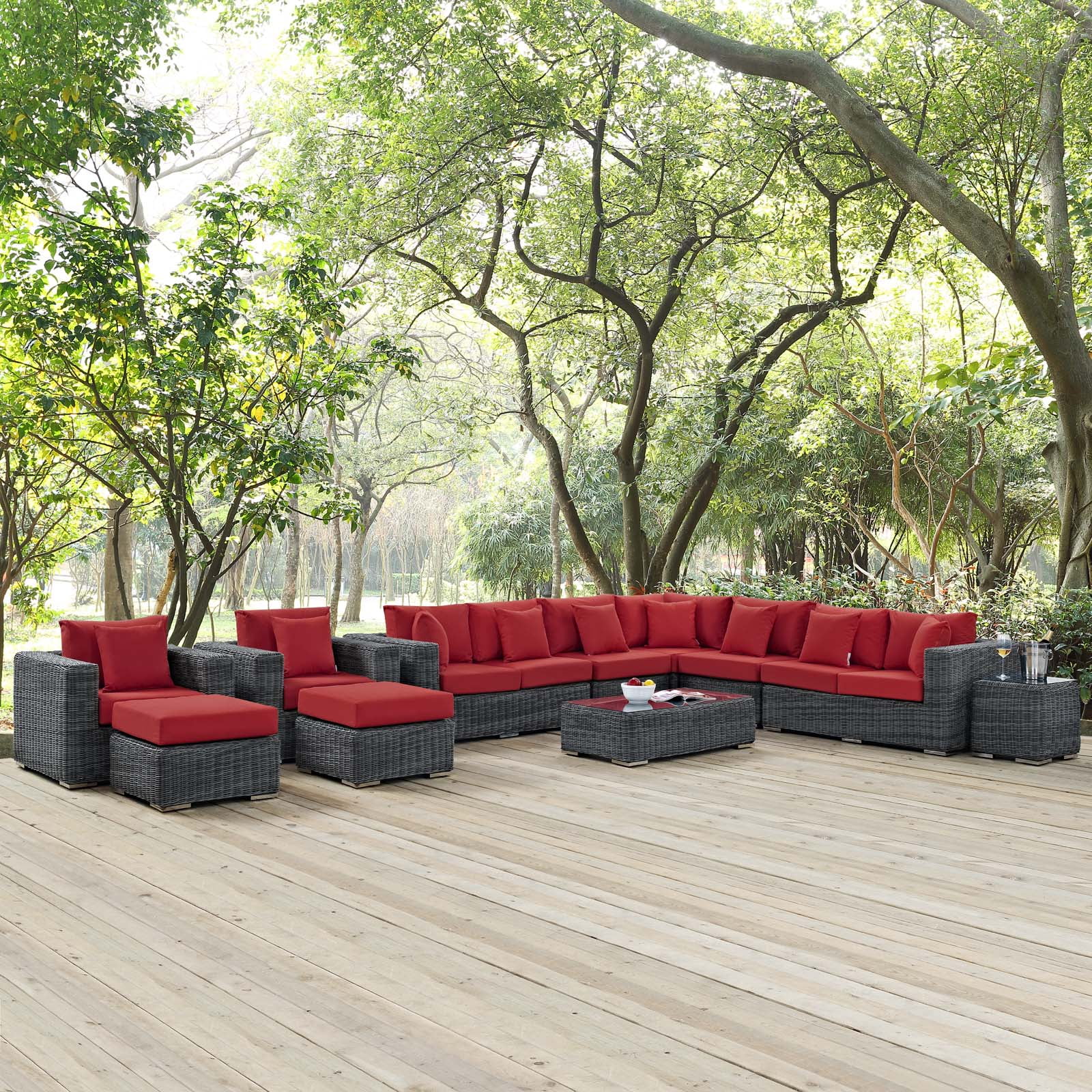 Modway Summon 11 Piece Outdoor Patio Sunbrella® Sectional Set, Multiple